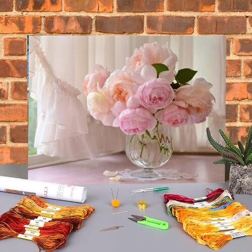 Flowers For Adults Printed Fabric 11CT Cross-Stitch DIY Embroidery Full Kit DMC Threads Handmade Painting Hobby Promotions