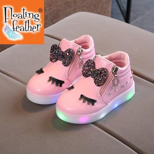 Size 21-30 Children Glowing Sneakers Kid Princess Bow for Girls LED Shoes Cute Baby Sneakers with Light Shoes Krasovki Luminous