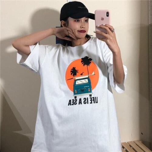 Harajuku Hip-Hop American Cartoon Graphic T-Shirt Female Couple Kpop Grunge y2k Emo Tee Urban Top Female Aesthetic Clothing 2021