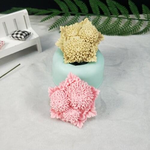 HC0206 PRZY Silicone Mold Flower Soap Molds Gypsum Chocolate Candle Candy Mold Bouquet Making Clay Resin Three Dahlia Flowers