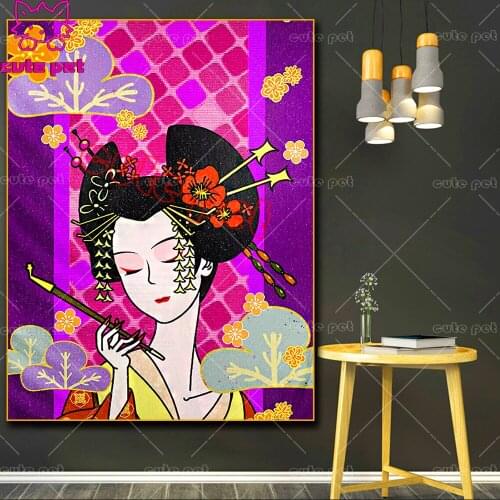 Square round Drill Japanese woman geisha Diy Diamond Painting Cross Stitch Mosaic Embroidery Pattern rhinestone Decoration Gift
