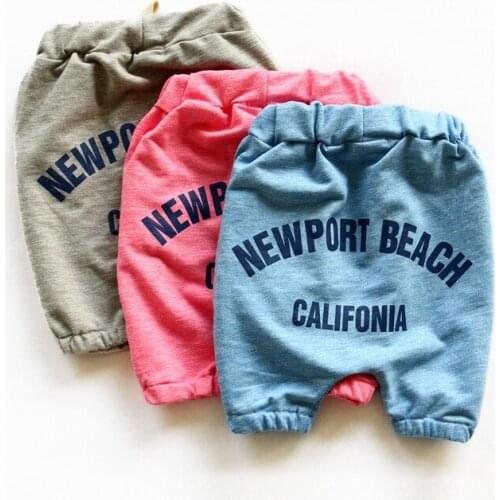 Summer baby boys girls Simple knee-length cotton trousers and loose letter Haren pants summer clothing