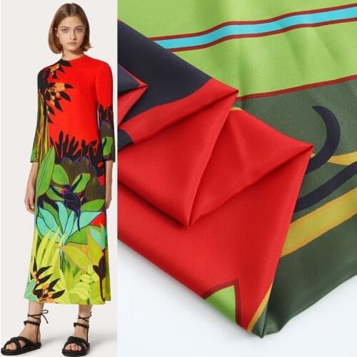 Sewing Material Tropical Plant Digital Printing Crepe de Chine Fabric Cloth skirt 100% Polyester for Dress Handmde DIY per meter