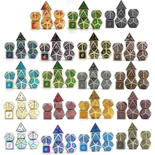 7Pcs Italic Style Metal Dice Set Metallic Role-Playing DND Game D&D Dice with Free Metal Case for D&D Game Role Playing