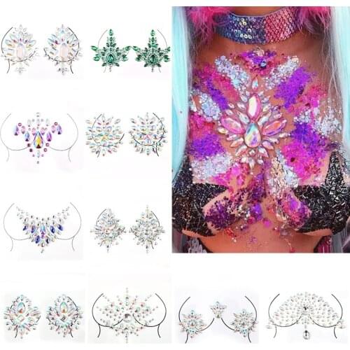 Fashion Womens Tattoos Fake Tattoo Stickers Chest Jewels Crystal Face Decoration Diamond Acrylic Rhinestone Face Stickers