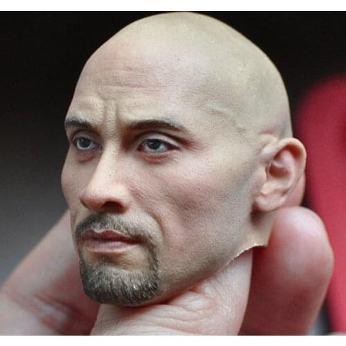 KM16-71 1/6 Male Head Sculpt PVC Dwayne Bald Head Carving Fit 12" Action Figure Body