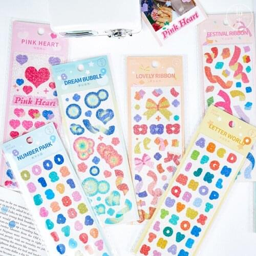 1 Sheets Diary Decorative Stickers Pink Love Heart Cartoon Cute Bow Flowers Kawaii Stationery Stickers Student School Supplies