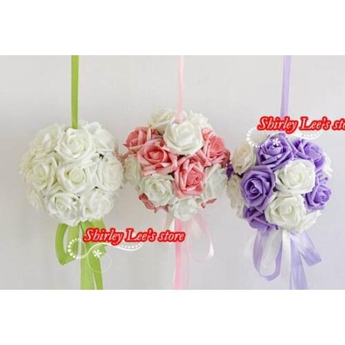 New!!! 8PCS (19cm) Foam Rose Ball W/Ribbon Handle For Wedding Party Decoration Kissing Ball Can Mix Colors