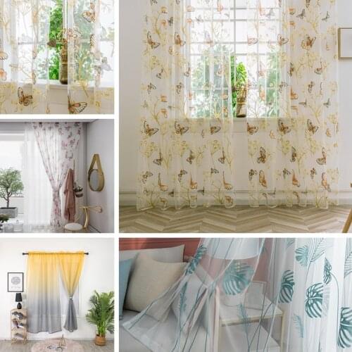 New Butterfly Sheer Curtains For Living Room Bedroom Colorful Voile Tulles Blinds Kitchen Window Sheer Treatments Panel Drapes