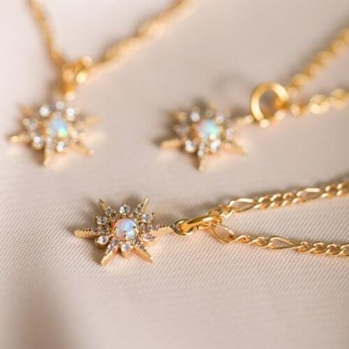 Opal Stone North Star Necklace or Choker Celestial Jewelry with GOLD FILLED Chain Birthday Gift for her CZ Starburst Necklace