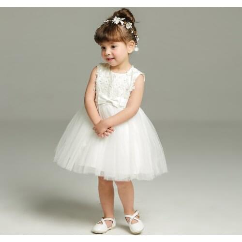 Childrens Knee Length Baptism Dress Lave tully White Baby Girl Toddler Wedding Dress Little Girl Long Sleeve Baptism Dress