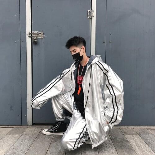 Casual Male Women Loose Coat Stage Team Clothing Plus Size Men Streetwear Hip Hop Hooded PU Leather Jacket Fashio