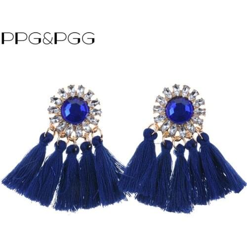 PPG&PGG 4 Colors Nets Weaving Bohemia Tassels Earrings For Women Beach Jewelry Long Crystal Stud Earrings Statement Brincos 2019