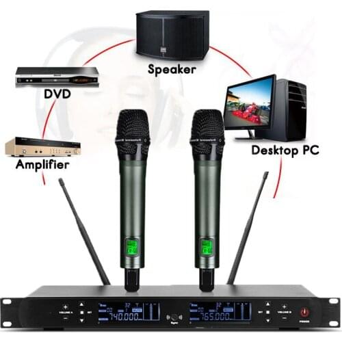 Professional UHF 2 Channel Wireless Gooseneck Microphone System Conference Microphone System Handheld Headset Lavalier Mic