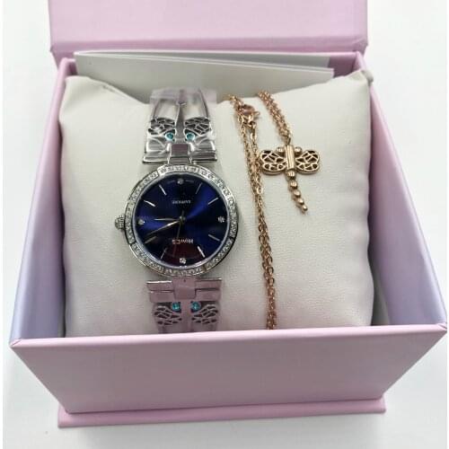 Luxury Mechanical Watch For Girl Friends Gift Stainless Steel Bracelet With Free Necklace for Mothers Gift