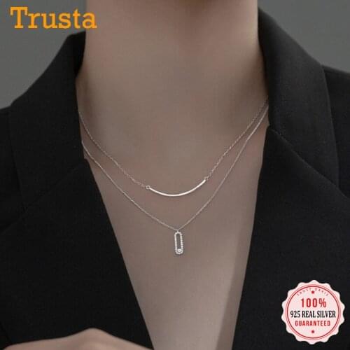 TrustDavis Real 925 Sterling Silver Fashion Double-deck Camber Chain Necklace For Women Wedding Valentines Day Jewelry DA2323