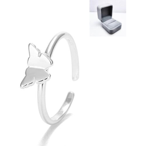 UFOORO Simple Butterfly Party Rings Girls Ajustable Rings Gift With Box