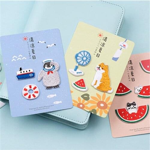 Ursmart 3pcs In One Set Cartoon Patch for Clothing Dog Fish Embroidered Applique Cute Sew On Fabric Glue Sticker DIY Accessorie