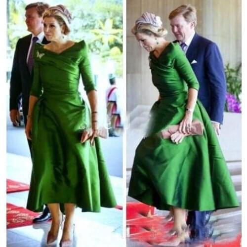 Green Vintage Mother Of The Bride Dresses Plus Size Half Tea Length Off the Shoulder Mother Bride Dress vestido de madrin