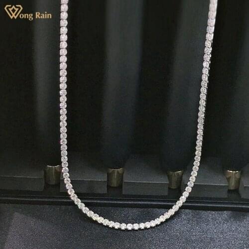 Wong Rain 100% 925 Sterling Silver Created Moissanite Party Drill Row Unisex Chain Pendant Necklace Fine Jewelry Gifts Wholesale