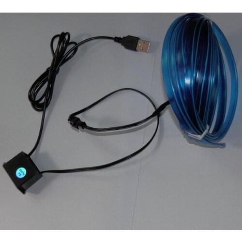 Hight Brightness-Blue2.3mm Electroluminescent Neon EL Wire 5M -Car Decoration 5V USB Inverter With Cigar Lighter,Free Shipping
