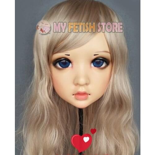 Wo)Female Sweet Girl Resin Half Head Kigurumi BJD Eyes Crossdress Cosplay Japanese Anime Role Lolita Mask With Eyes And Wig