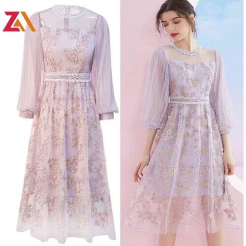 ZALady mesh goblincore fairycone midi dress woman clothes basic elegant floral embroidery lace up tulle dresses women vestidos