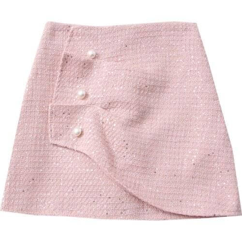 Little Fragrant Short Skirt Women celebrity temperament tweed sequined high-waist short Skirt irregular folds A-line Skirt Women