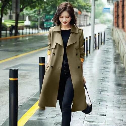 Fall Winter New Women Elegant Windbreaker Coat With Belt Solid Color Full Sleeve Double Breasted Chic Outerwear Ladies Overcoat