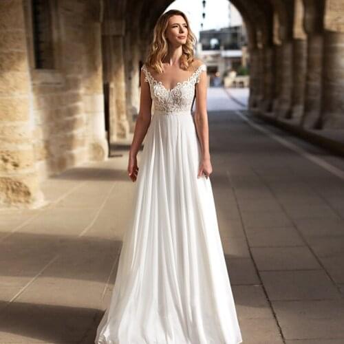 Wedding Dress 2021 Sleeveless Appliqued Beach Bride Dress A-Line Tulle Bride Wedding Gowns for Women vestido de novia