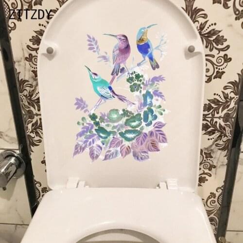 ZTTZDY 17.4CM×25CM Fresh Hand Painted Plants Wall Stickers Cartoon Bird WC Toilet Decor Accessories T2-0903