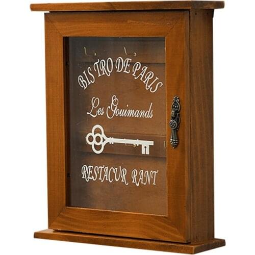 1 Pcs Key Organizer Wooden Key Cabinet Wall Box Beautiful Durable Retro Glass Door Key Storage Box