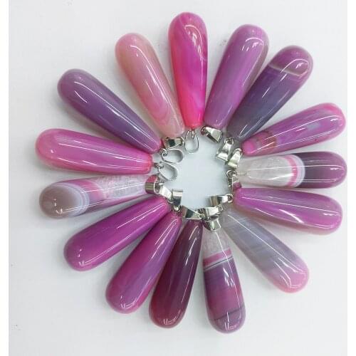 1pc Natural Agates Stone Charms Women Jewelry Making Long Drop Shape Stripe Pendant Chain for DIY New Necklace Accessories Wicca