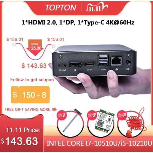 10TH New Mini PC Windows10 Intel i7-10510U I5-10210U 2*DDR4 M.2 Nuc Ultra Compact PC Barebone Computer Type-C 4K 60Hz HDMI2.0 DP
