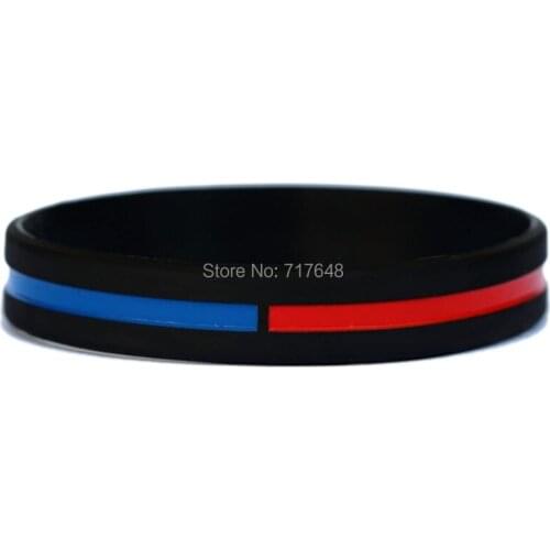 100pcs Combined Thin Red and Thin Blue Line wristband silicone bracelets free shipping by ePacket A