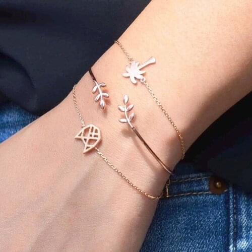 3Pcs/Set Coconut Tree Bracelets Set Gold Color Open Leaf Bangles For Women Boho Cat Chain Bracelets Fashion Jewelry