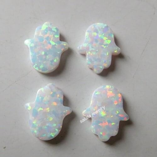 50pcs /Lot OP17 White Hamsa Opal 11x13mm Fire Opal Hamsa, Synthetic Snow White Hand & Hamsa Opal for DIY Jewelry