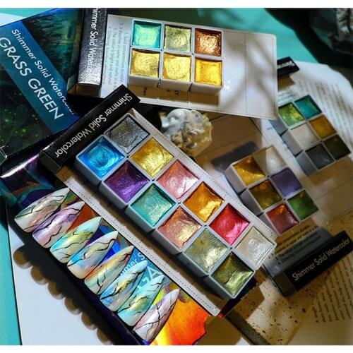 6/12 Colors Metallic Solid Pearl Watercolor Handmade Nail Art Paint Set Paint Gold Powder Set Nail Art Tips Drawing Liner DIY