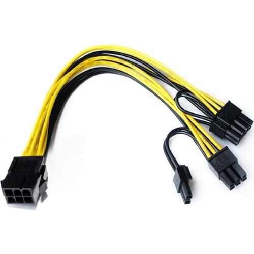 21cm 6 Pin Female To Dual 8 Pin Male ATX Motherboard Power Supply Adaptor Cable Video Card Cord Wire