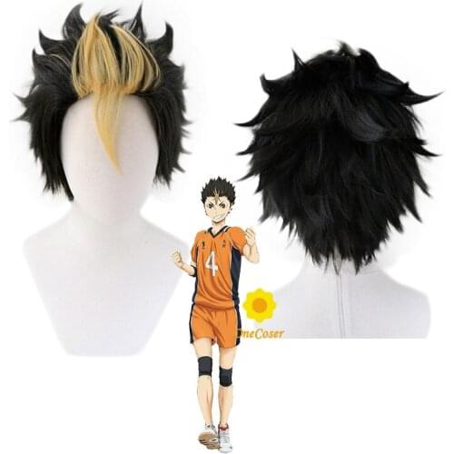 Anime Haikyuu!! Nishinoya Yuu Cosplay Short Wig Haikyu Heat-resistant Fiber Hair with Wig Cap Halloween Party Role Play Men