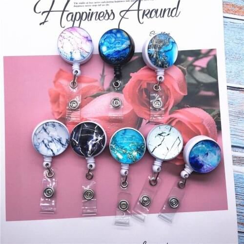 10pcs/lot Badge Holder 2020 Hot Design Retractable Nurse Students Badge Reel Clip Fashion Marble Pattern IC Identification