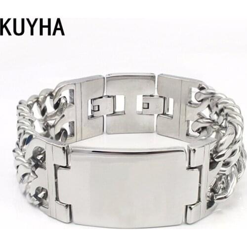 Pulseira Masculina Bracelets Simple Silver Color Stainless Steel Link Chain Bangle For Women/Men Laser Bracelet Jewelry