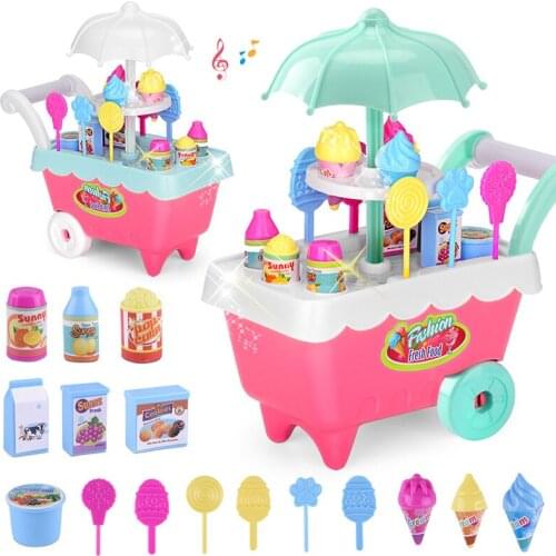 Childrens Ice Cream Trolley Candy Home Lighting Music Toys 19 DIY Sets Lighting Music Pretend Play Food Toy For Kids
