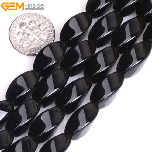 Gem-inside Natural Twist Twisted Olivary Olives Black Agates Stone Beads For Jewelry Making Bracelet Necklace 15'' DIY Jewellery