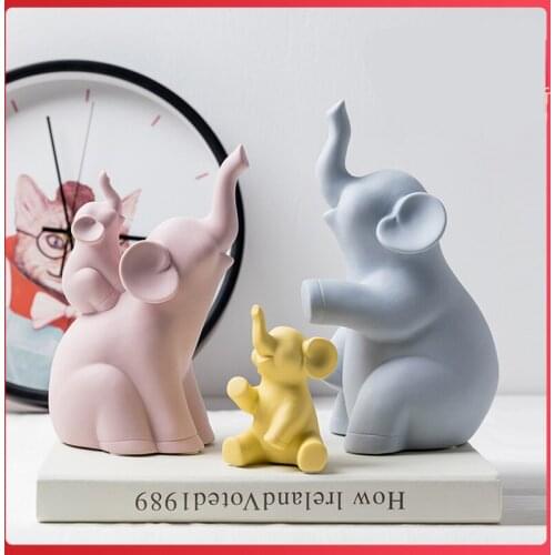 Ceramic family four elephant statue home decor crafts room decoration ornament porcelain animal figurines wedding decorations