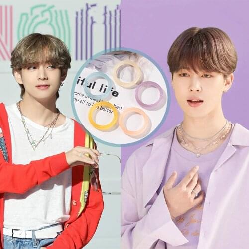 Kpop Simple Style Resin Finger Rings Transparent Colorful Ring Bangtan Boys Dynamite V Jimin same Accessories Korean Trendy