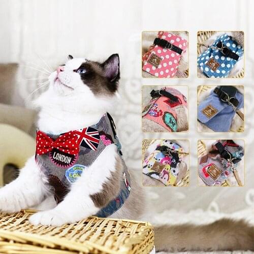 Fashion Cat Harness and Leash Set Bow Tie Adjustable Cute Cats Collar Outdoor Walking For Kitten Cats Accessories Supplies