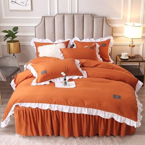 Fashion Solid Color Home Bedding Sets Simple Bed Skirt Bed Cover Duvet Cover Sets Queen King Size Quilt Covers With Pillowcase