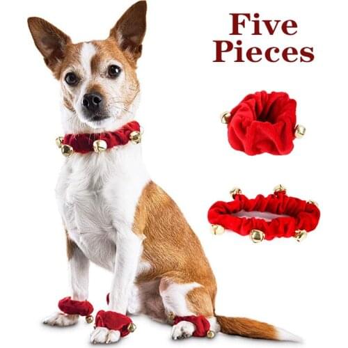Red Pet Dog Collar With Bell Adjustable New Years Funny Holiday Cat Pet Supplies Puppy Accessories Flannel Collar With LegCover