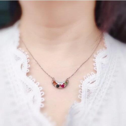 Fashion Solid 925 Silver Tourmaline Necklace Pendant 100% Natural Tourmaline Pendant Sterling Silver Tourmaline Jewelry